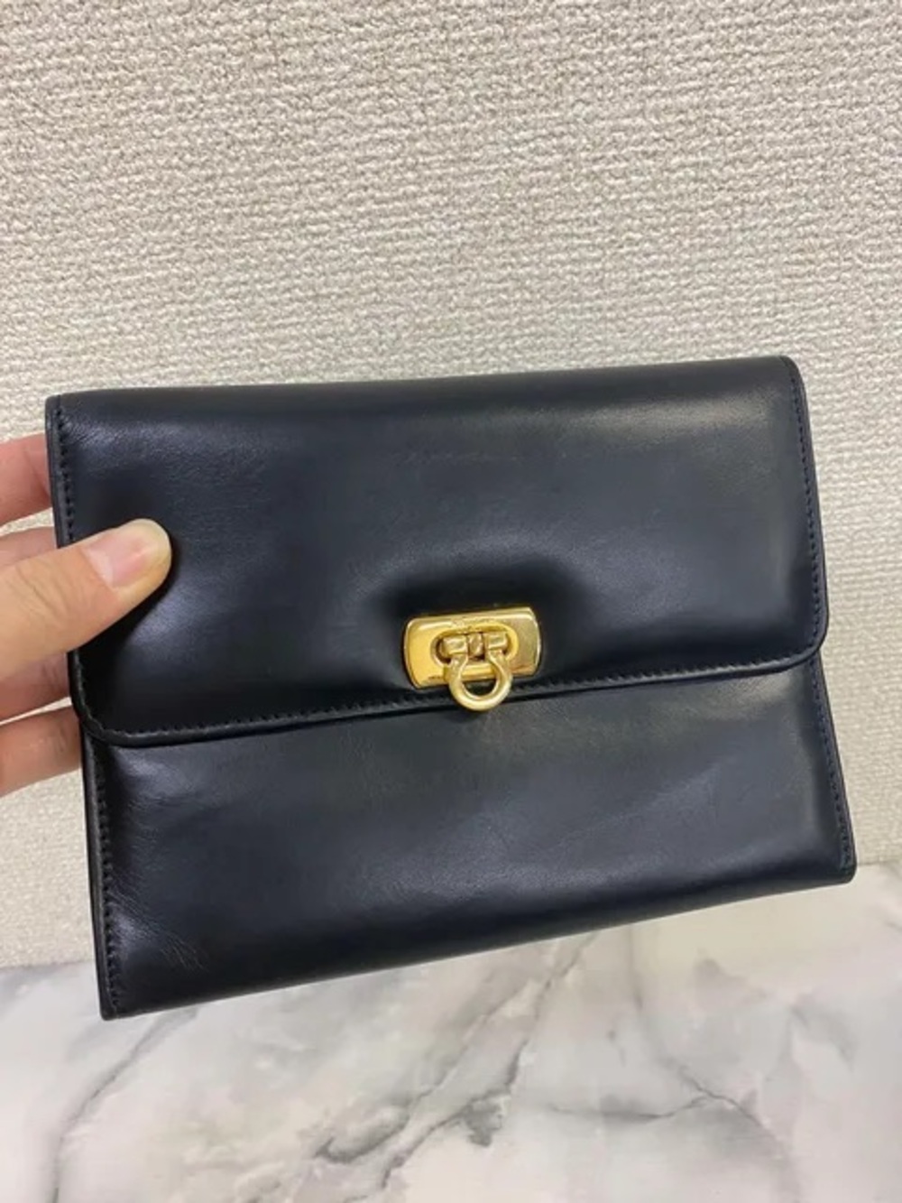 Salvatore Ferragamo Gancini Leather Clutch Bag